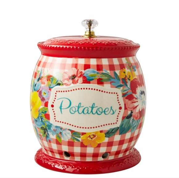 ❤️ New Pioneer Woman Sweet Romance Red Gingham Potatoe Keeper - Picture 8 of 8